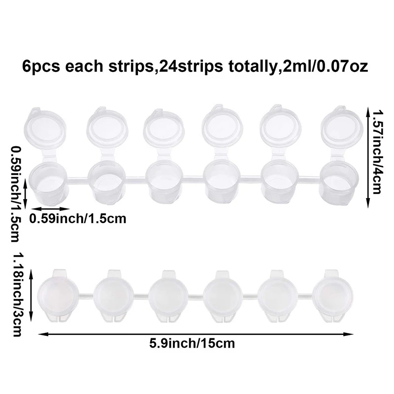 24 Strips Empty Paint Strips Paint Cup Pots Clear Storage Containers Painting Arts Crafts Supplies 144 Pots In Total-A69F