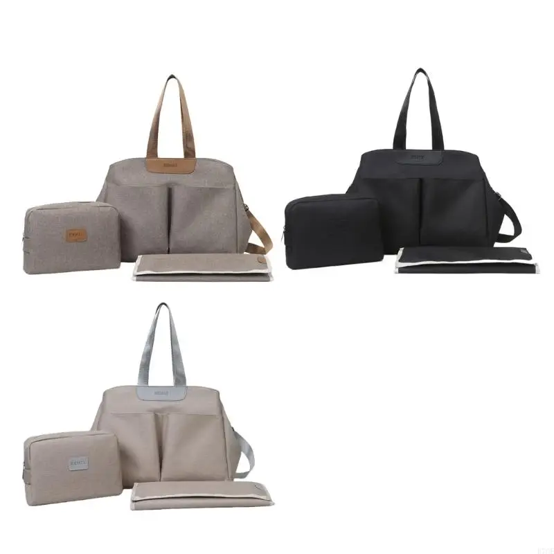 E7CE Crossbody Shoulder Bag Handbag Mom Bag Pram Hanging Diaper Bag with Diaper Changing Pad & Small Bag Large Capacity