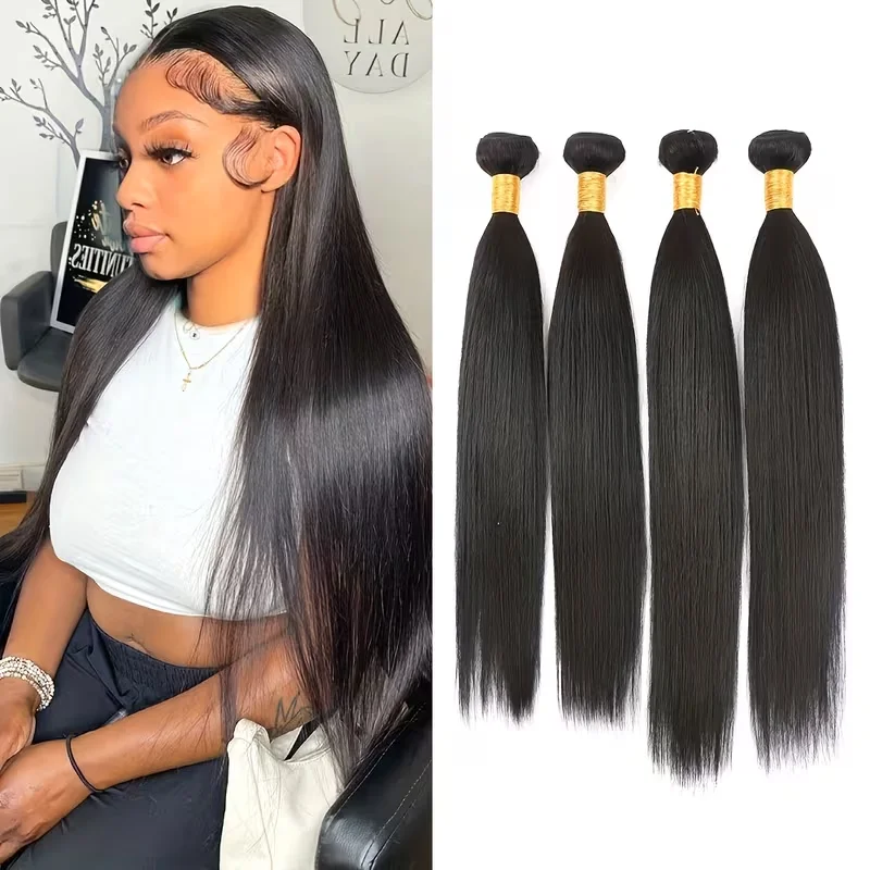 

Натуральные прямые пучки человеческих волос 10-40 дюймов для женщин, 1, 3, 4 шт. в наборе, натуральный цвет, 100% человеческие волосы Реми, пучки для наращивания, необработанные волосы.