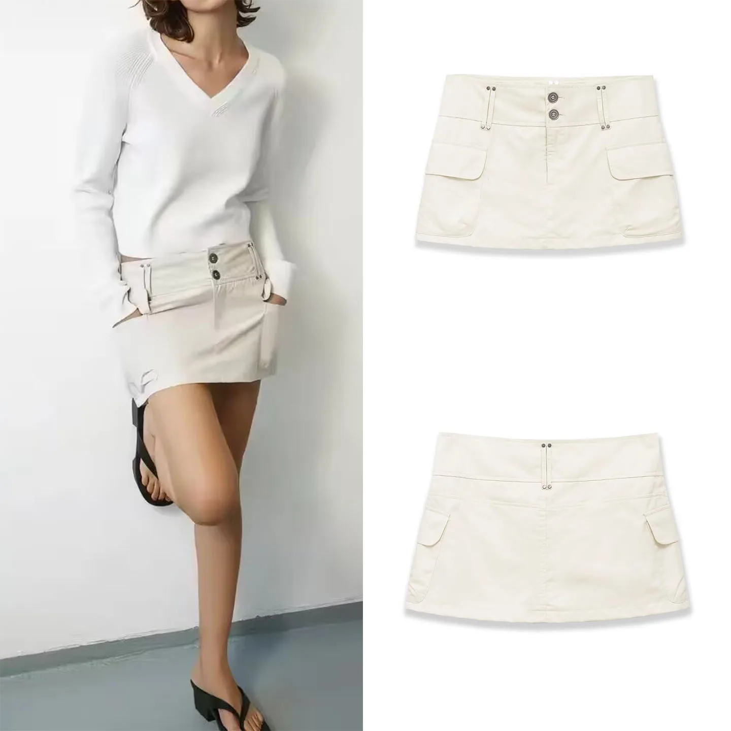 

Женская повседневная юбка с карманами, весна 2026, средняя талия, А-силуэт, облегающая, из других материалов, 100% другое тканевое полотно