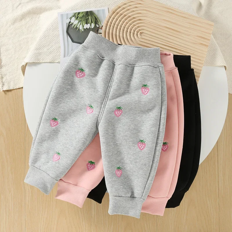 Kids girls pants autumn and winter new children's casual baby trousers integrated fleece trousers