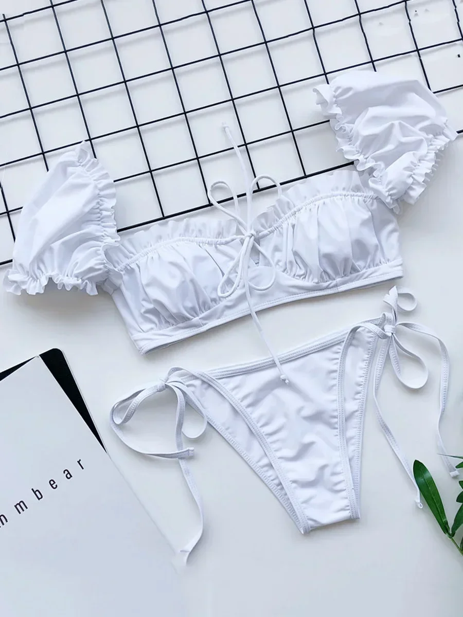 セクシーな半袖フリルフリルビキニ 2025 女性水着女性水着 2 枚ビキニセットマイクロ入浴者水着水泳