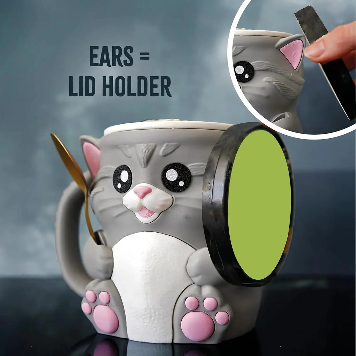 

Cute Cat Ice Cream Pint Holder - Leak-Proof 3D Printed Cup with Snack Drawer for Cat Lovers, Novelty Gifts, and Kitchen Fun
