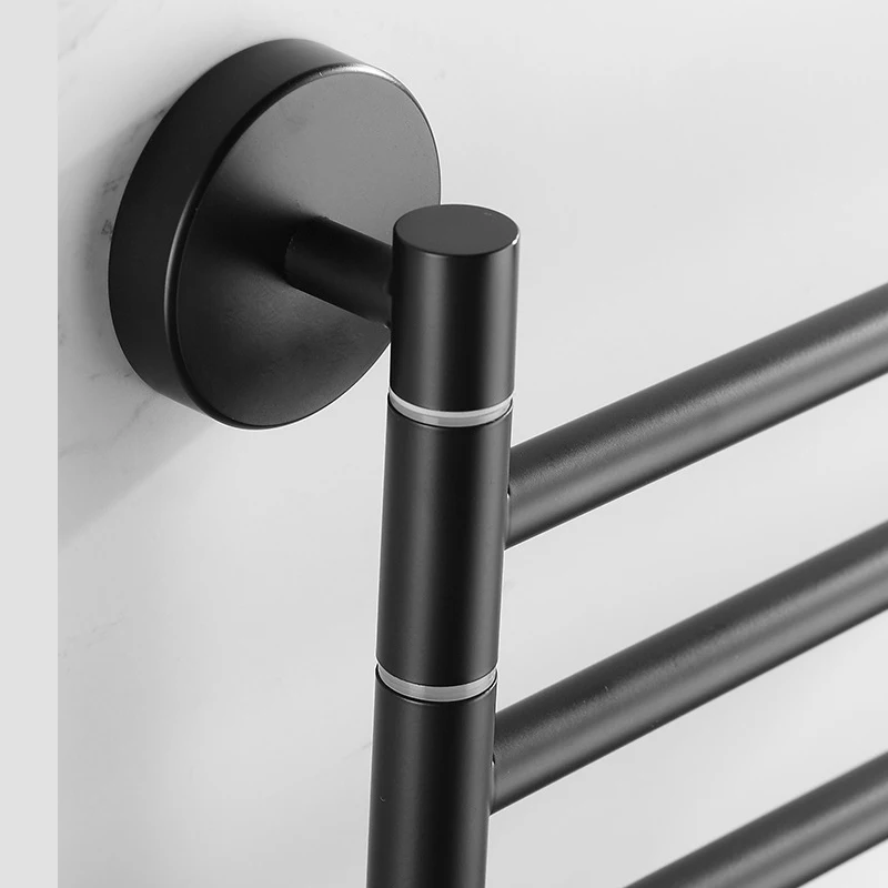 Towel Holder Rack Stainless Steel Swivel Towel Bar Hanger Movable Foldable Wall Mount Towel Rail Black Bathroom Storage