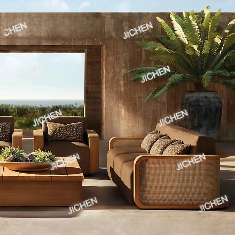 

Premium Wooden Outdoor Furniture Collection Garden Sofa Set Modern Hotel Sofa Elegant Courtyard Furniture Set