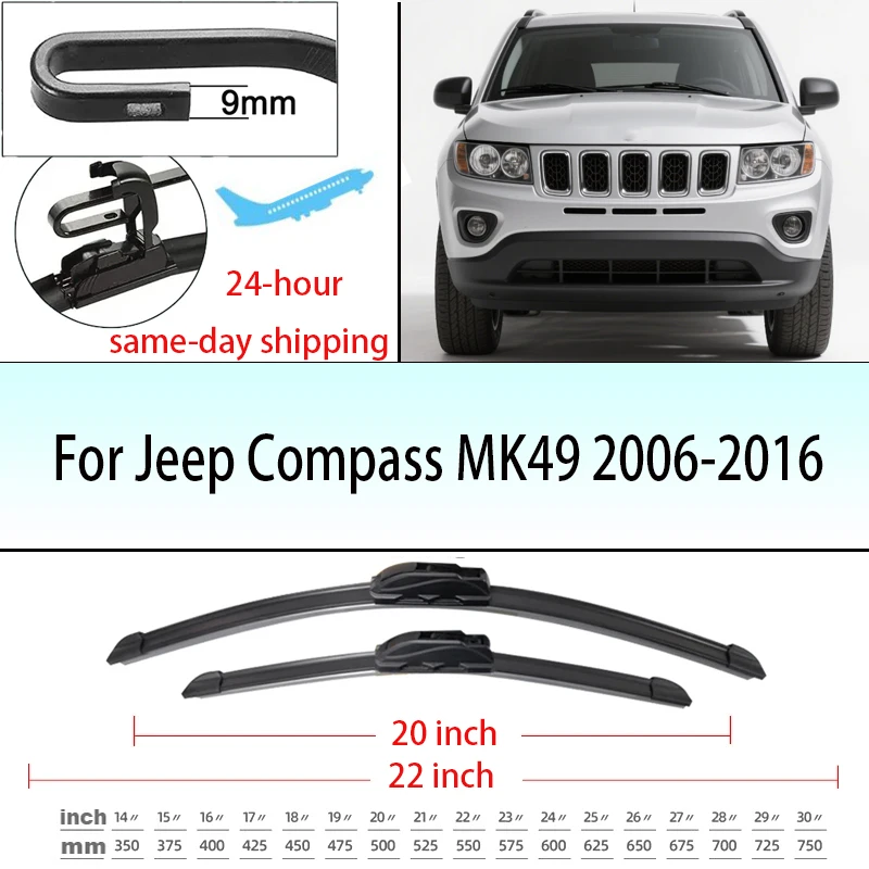 

ForFor Jeep Compass MK49 2006-2016 2007 2008 2009 2010 Front Windshield Wiper Blades 2pcs Windscreen Window Accessories 22+20