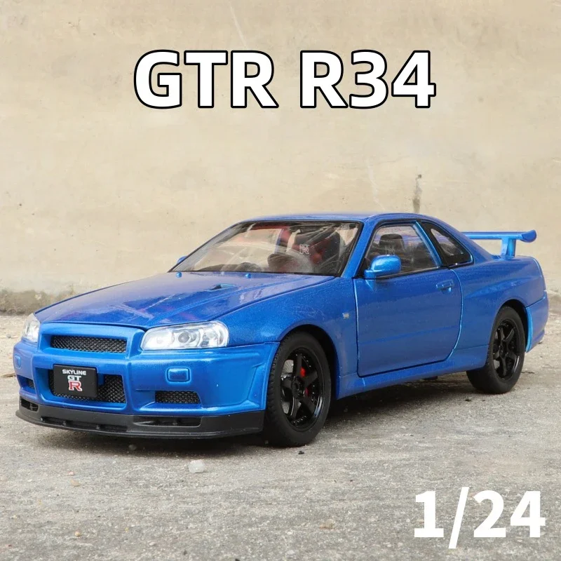 1:24 Nissan GTR R34 Skylin Fast & Furious Alloy Car Model Sound and Light Pull Back Children\'s Toy Collectibles Birthday gift