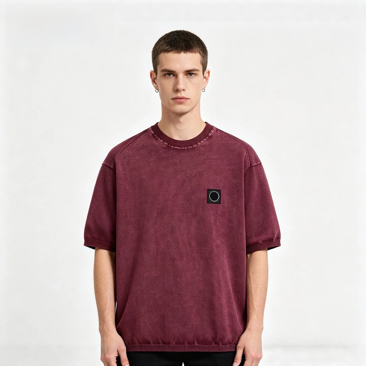 YFSTONE Trendy Stone Short Sleeve Loose Fit  Color round Neck Washed Men's Knitwear Half Sleeve Casual Style Cotton Blend