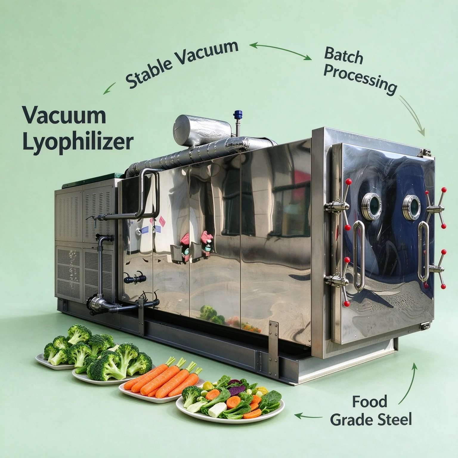Production Line Vacuum Freeze Dryer Industrial Lyophilizer 200kg For Vegetable Fruit Snack Drying Customized Custom