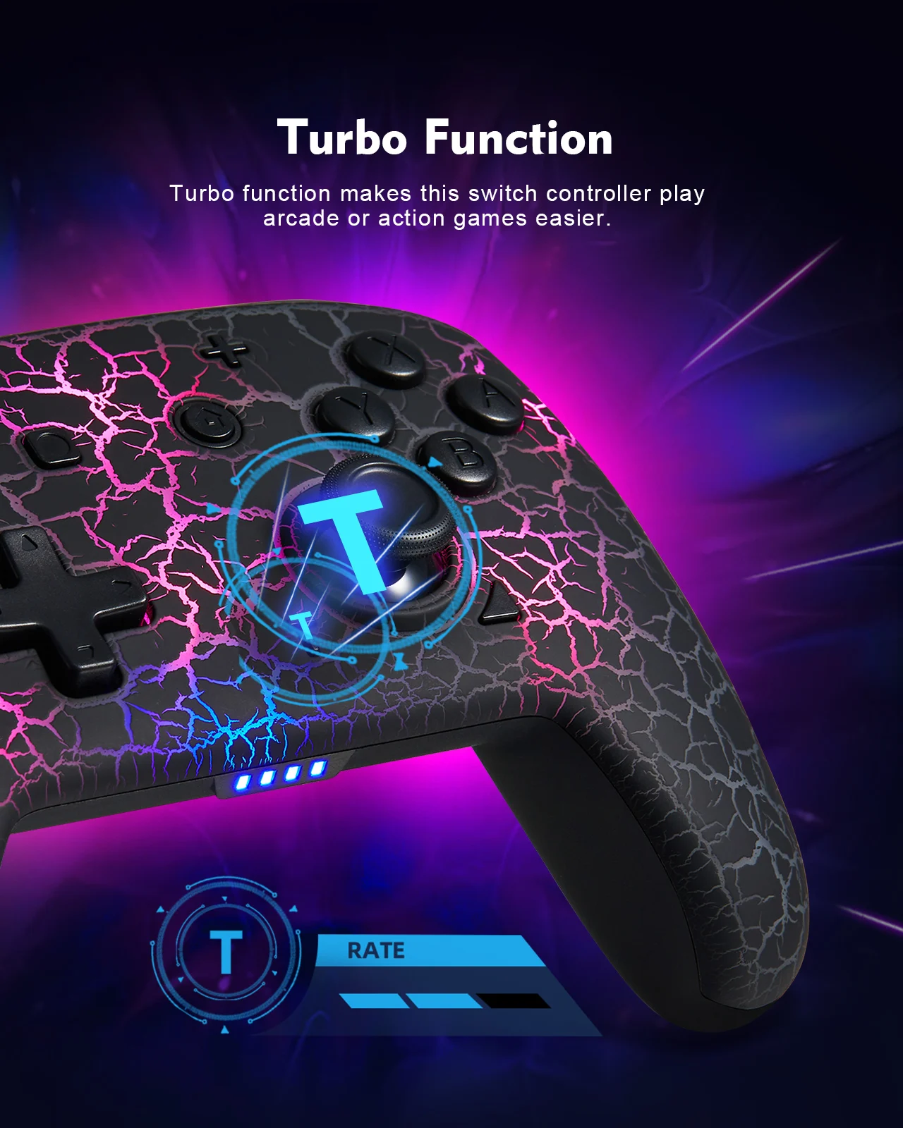 Binbok Wireless Pro Switch Controller für Switch/Switch Lite/OLED, 8-farbige, verstellbare LED mit einzigartiger Crack/Motion Control