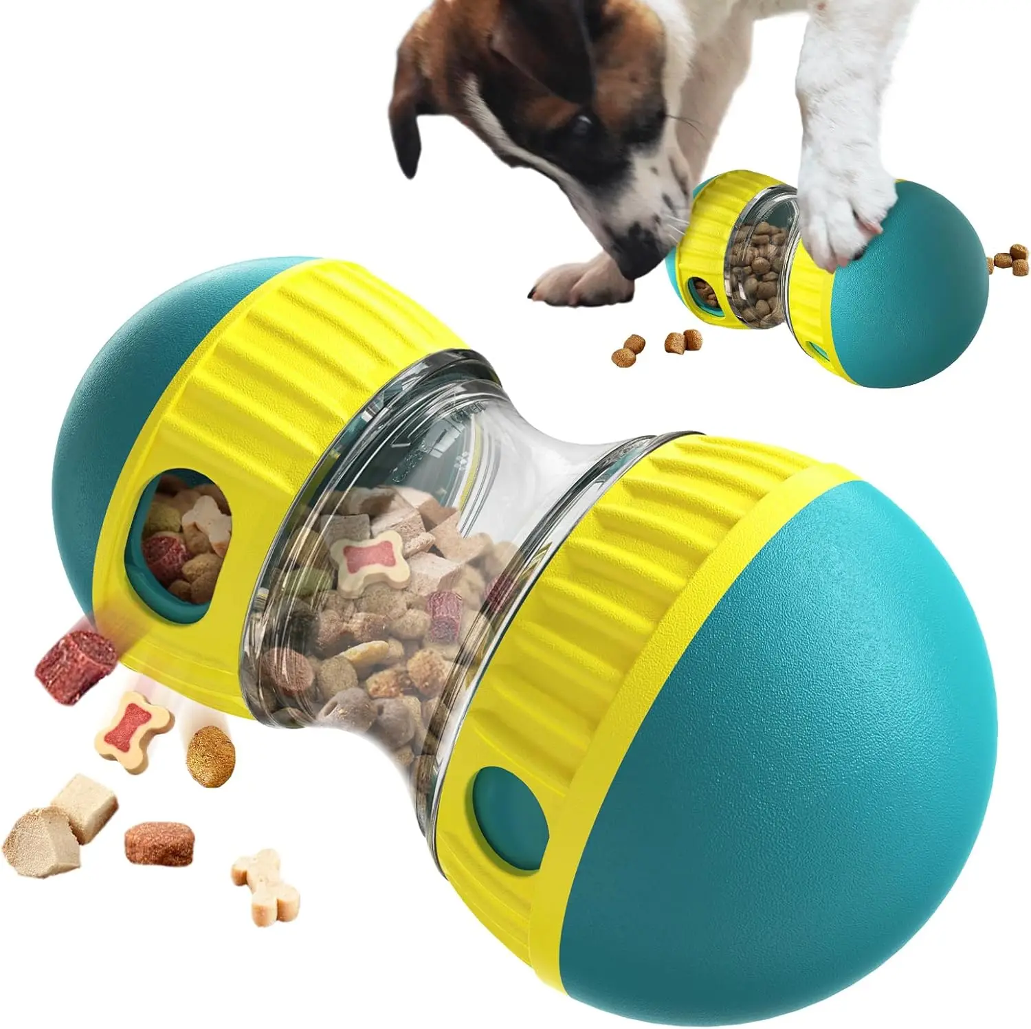 

Dog Puzzle Toy Adjustable Treat Dispensing Ball Food Tough Slow Feeder Pet Interactive Chase Toys for Dogs to Keep Them Busy