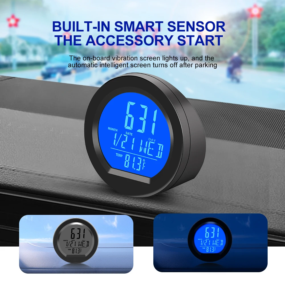 Solar Car Clocks For Dashboard Digital LCD Clock & Temperature Time Display Dashboard Clocks Backlight Electronic Screen Clock