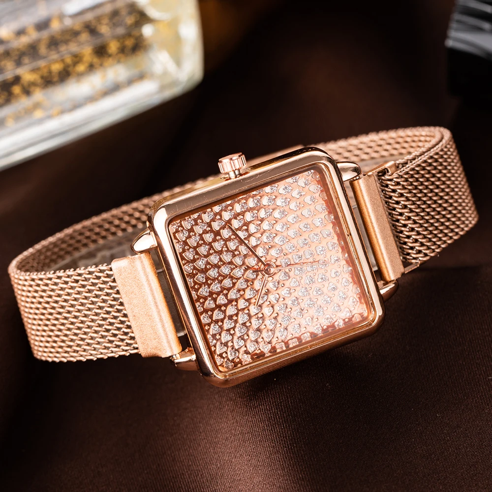 Fashion Elegant Luxury Crystal Rose Gold Women Watch Stainless Steel Mesh Belt Women\'s Quartz Watches Luxury Ladies Wristwatch