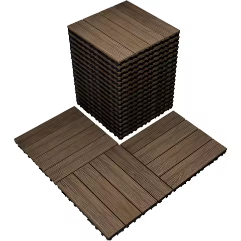 Composite Wood Patio Deck Tiles, Composite Deck Tiles 20 PCS, All-Weather Waterproof Outdoor Interlocking Flooring Tiles