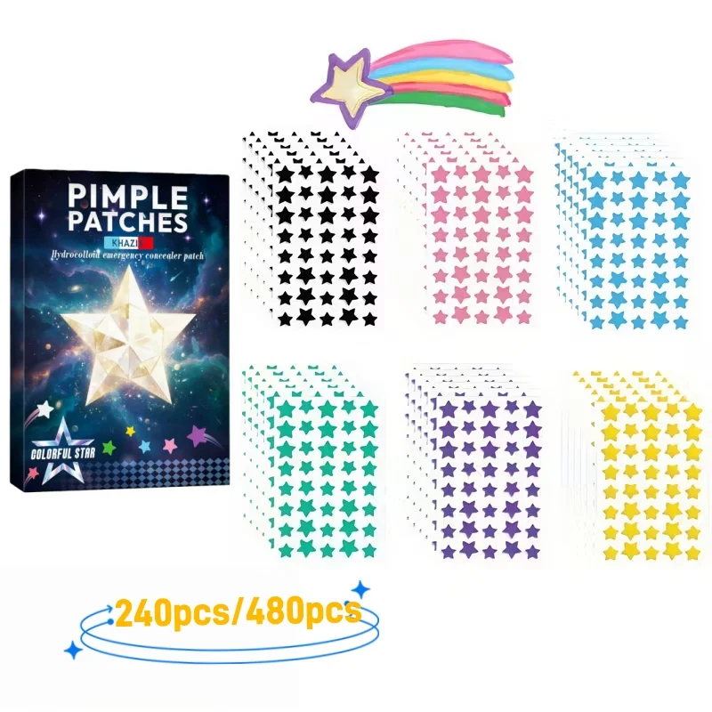 Count Superstar Hydrocolloid Pimple Patches - Cute star-shaped pimple patches, colorful and shiny, unscented, suitable for all l