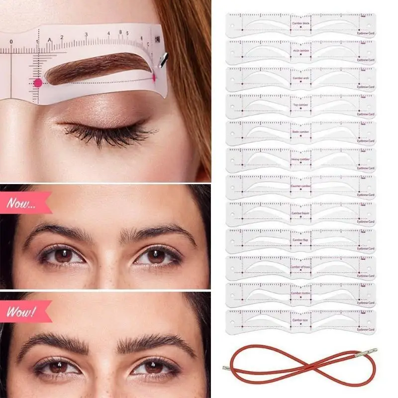 12Pcs/set Reusable Eyebrow Stencils Eye Brow Drawing Guide Styling Shaping Grooming Template Card