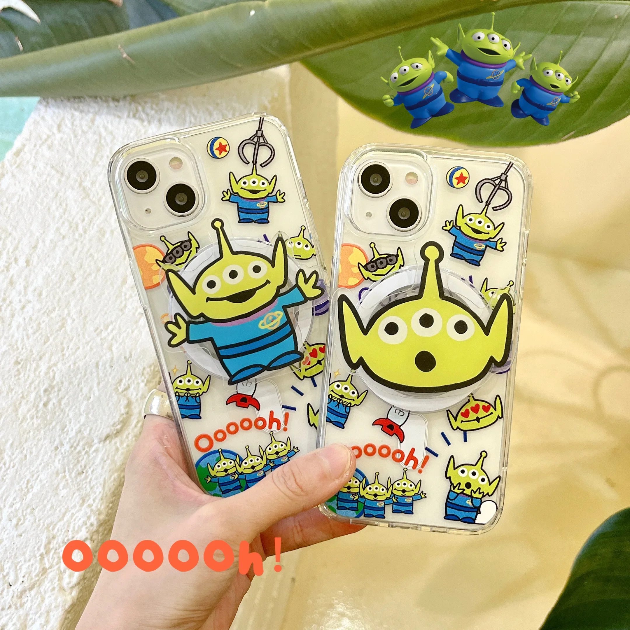 New Cartoon Toy Story Alien for Magsafe Magnetic Bracket Phone Case For iPhone 16 15 14 13 12 11 Pro Max Anti-fall Clear Cover