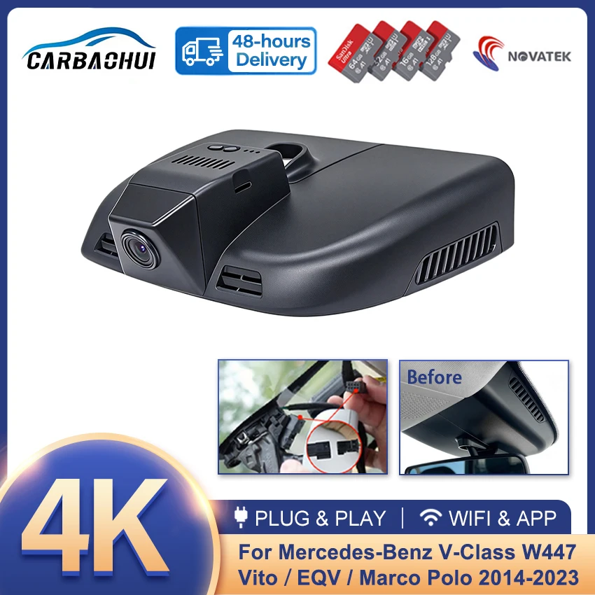 4K UHD Wifi Car DVR Camera Dashcam Video Recorder For Mercedes-Benz V Class W447 v 220d 250d V300 Vito EQV Marco Polo 2014-2023