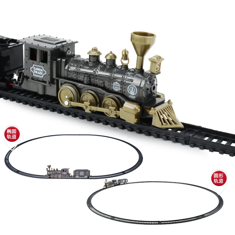 Retro Train Track Set DIY Puzzle Assembly Track Train Model Simulation Classical Railway Railroad Birthday Gift