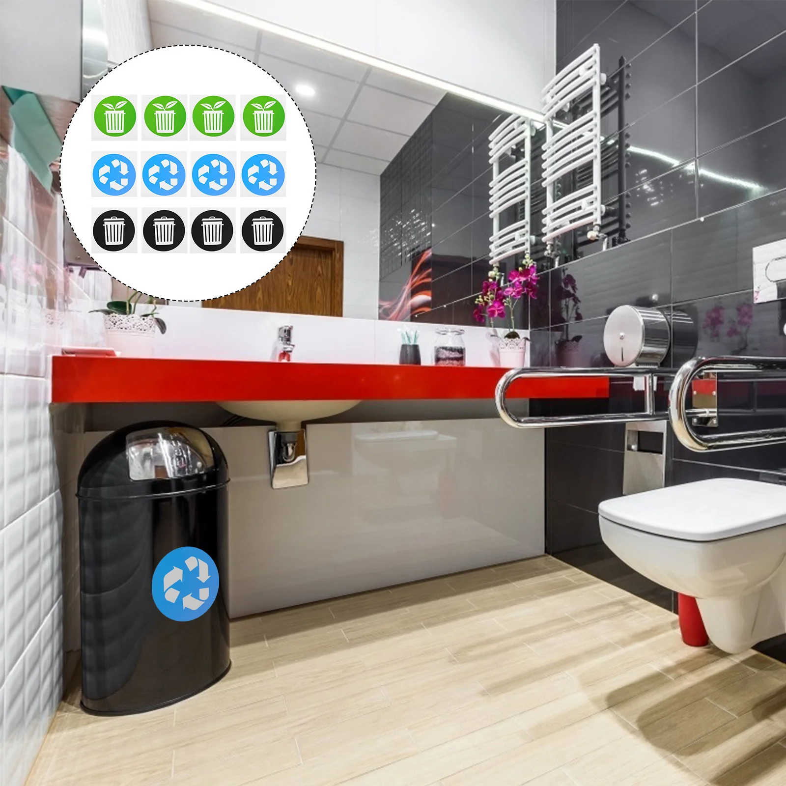 12Pcs Garbage Classification Stickers PVC Waterproof Adhesive Trash Can Labels for Waste Sorting Recycling Use