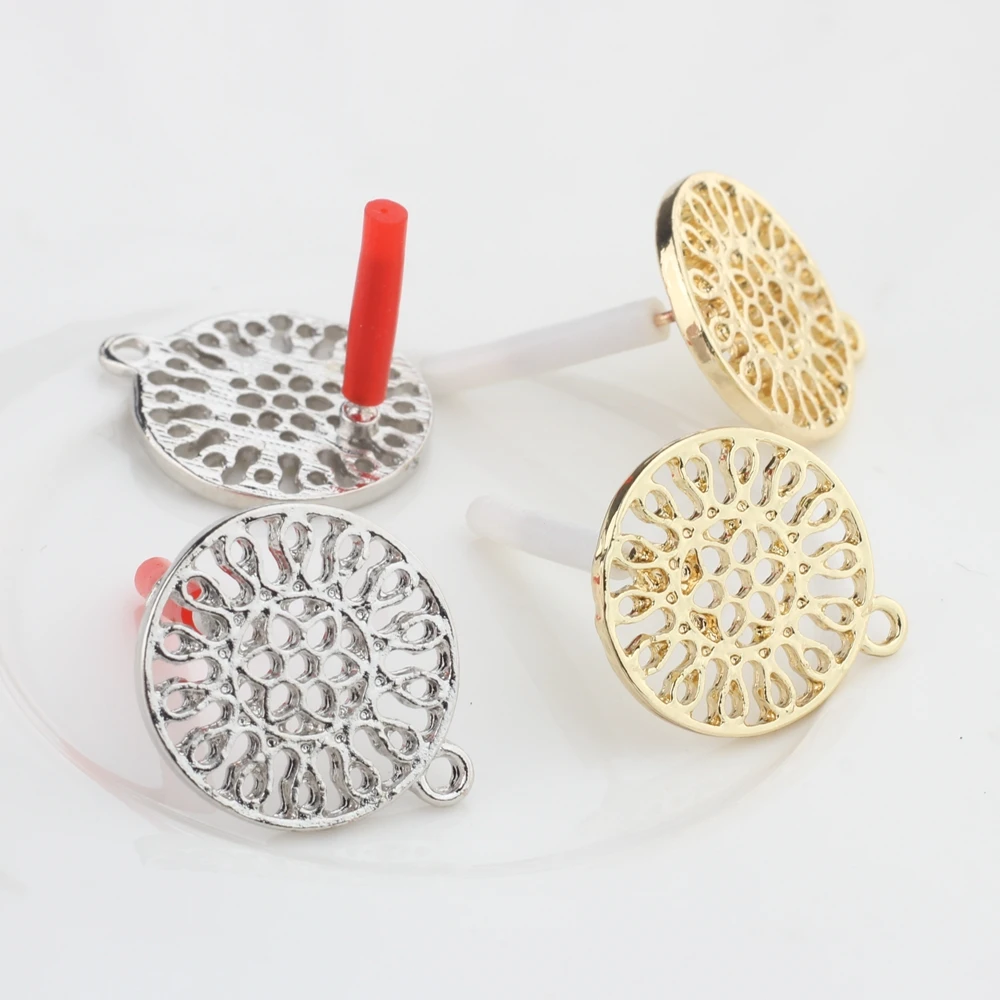 6 sztuk/partia stopu cynku moda okrągłe kwiaty baza kolczyki wisiorek złącze 17mm dla DIY moda kolczyki biżuteria akcesoria — zdjęcie 4