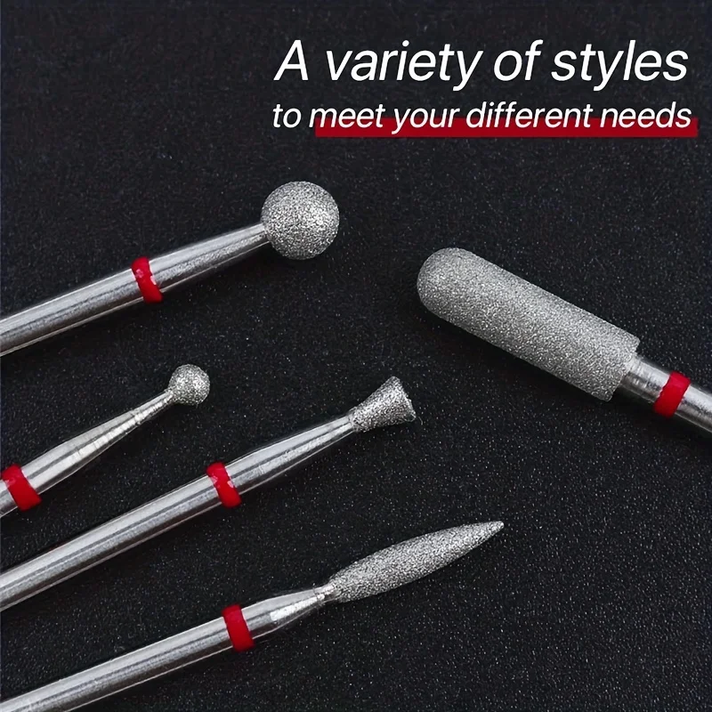 1/5 Uds. Broca de diamante rojo para uñas, fresa para manicura, rebaba rotativa eléctrica, herramientas para cutículas, accesorios
