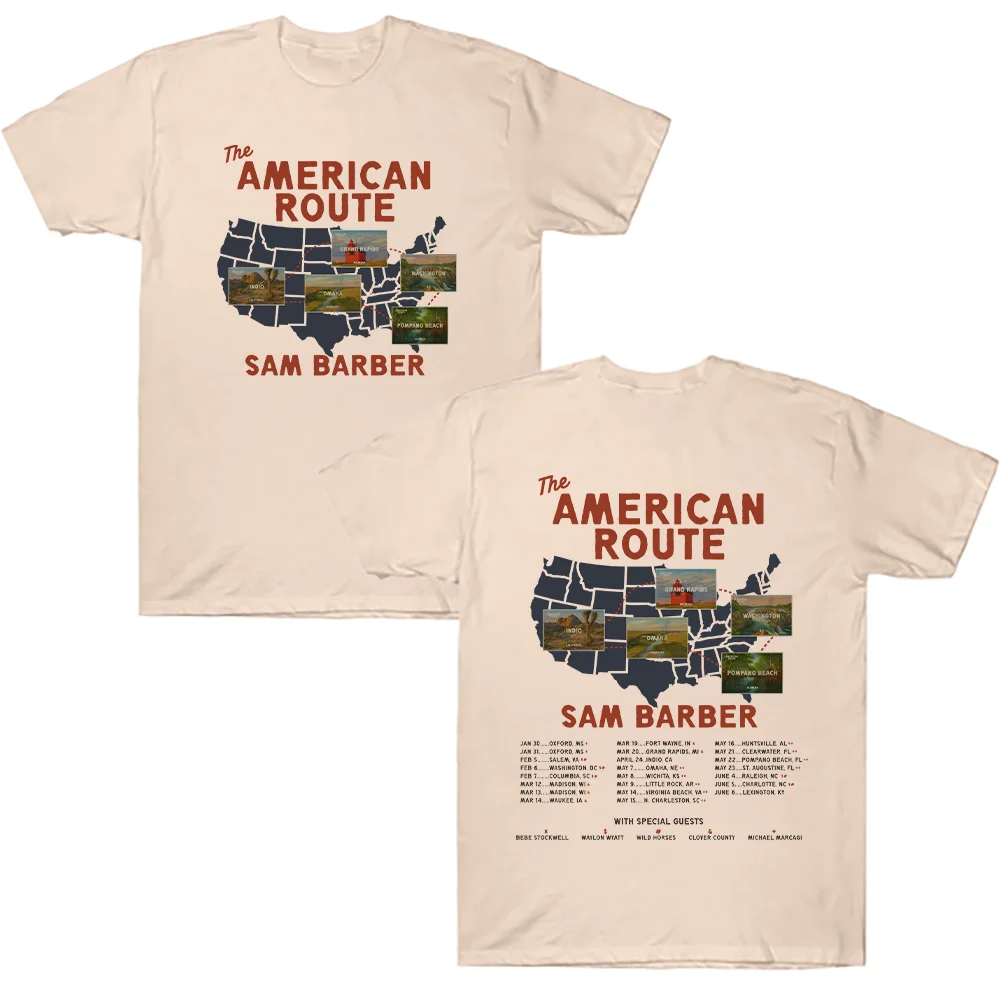 

Sam Barber American Route Tour 2026 Graphic T ShirtsSam Barber Merch Cosplay Women Men Fashion Crewneck Cotton Short Sleeve Tees