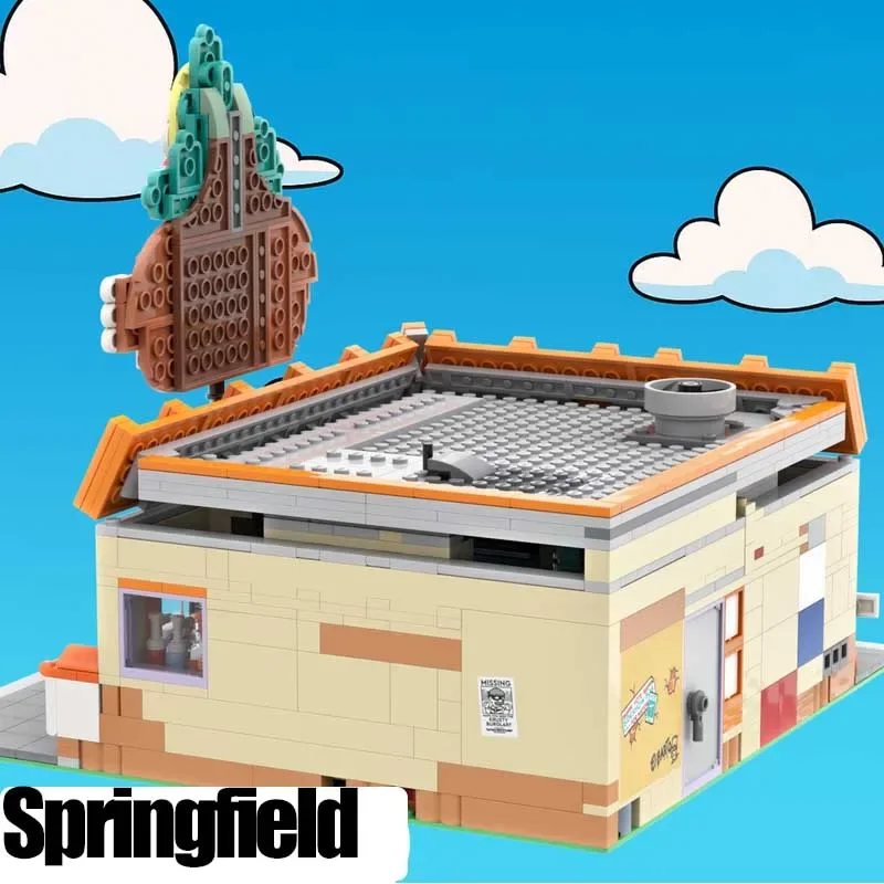 

City Street View Moc Building Bricks Modular Sprngfield Burger Movie Model Technology Block DIY Set Assembly Christmas Gifts Toy