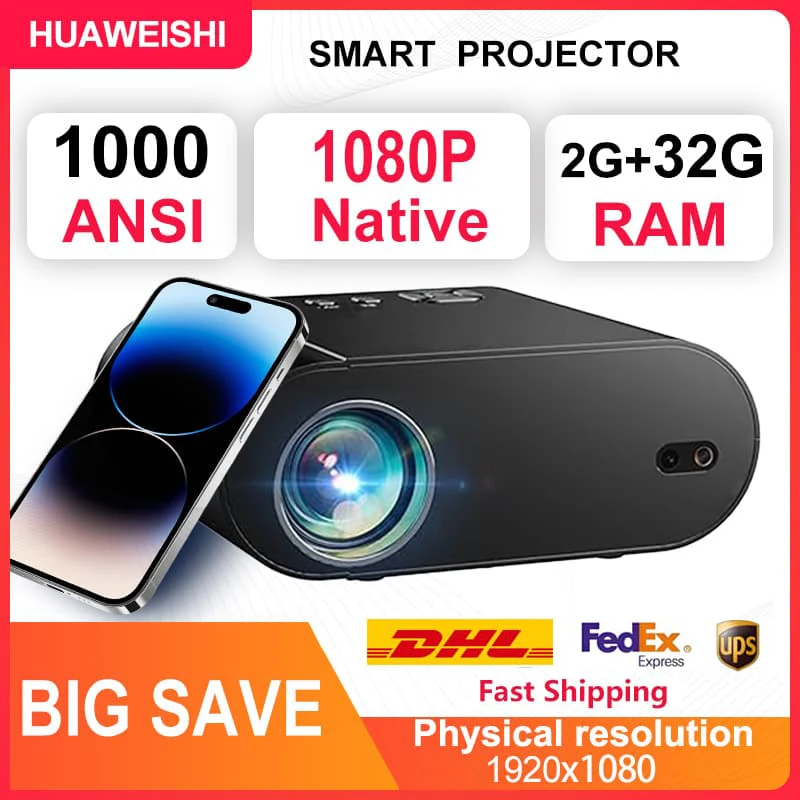 Проектор Huaweishi L007 2025 года, 4K, 1000 ANSI, Native 1080P, с автофокусом, коррекцией трапецеидальных искажений, BT5.2, Android 11, WIFI6, для домашнего кинотеатра
