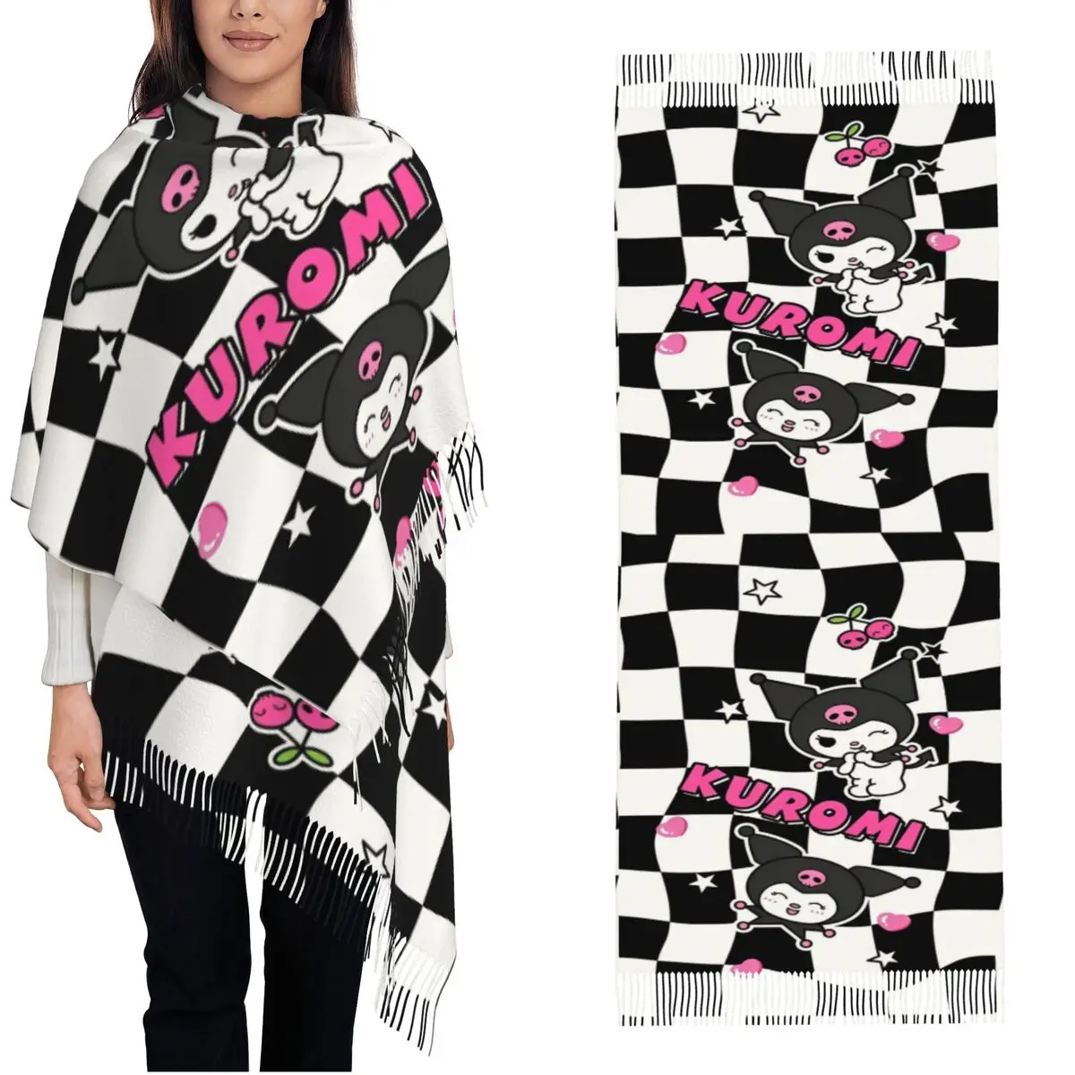 

Kuromi шаль накидки женские зимние теплые большие мягкие шарфы пашмины шаль шарфы