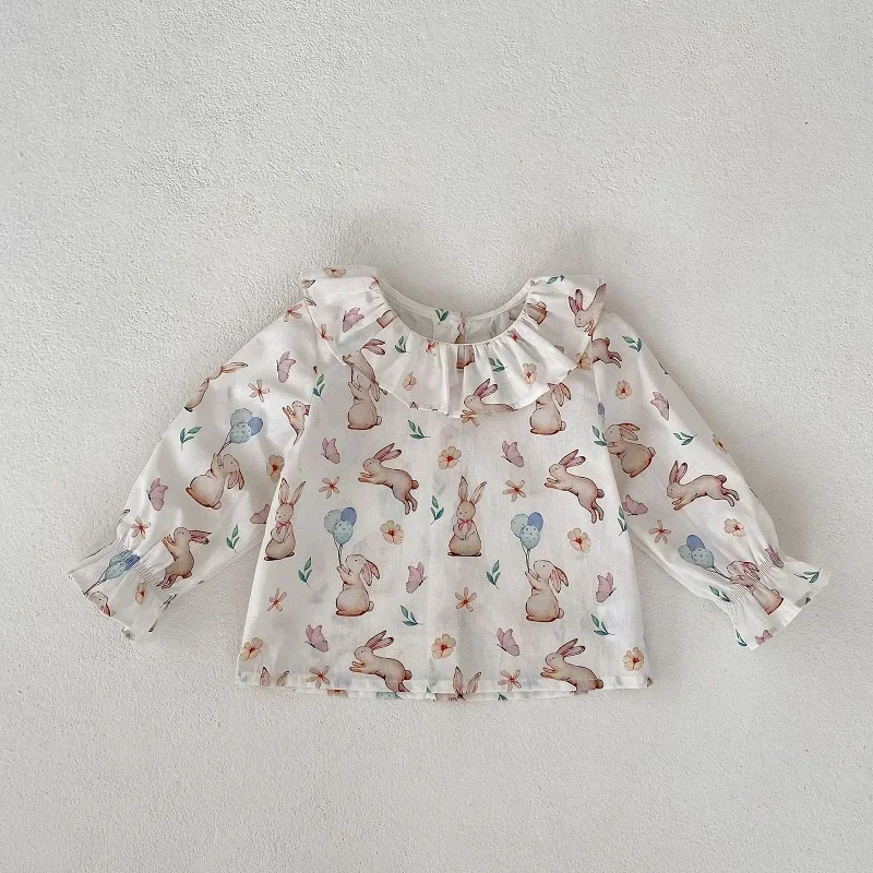 Cute Baby Girl Clothes 0-2Years Newborn Princess Long Sleeve Rabbit Shirt Skirted Corduroy Romper Strap Bodysuit Autumn Outwear