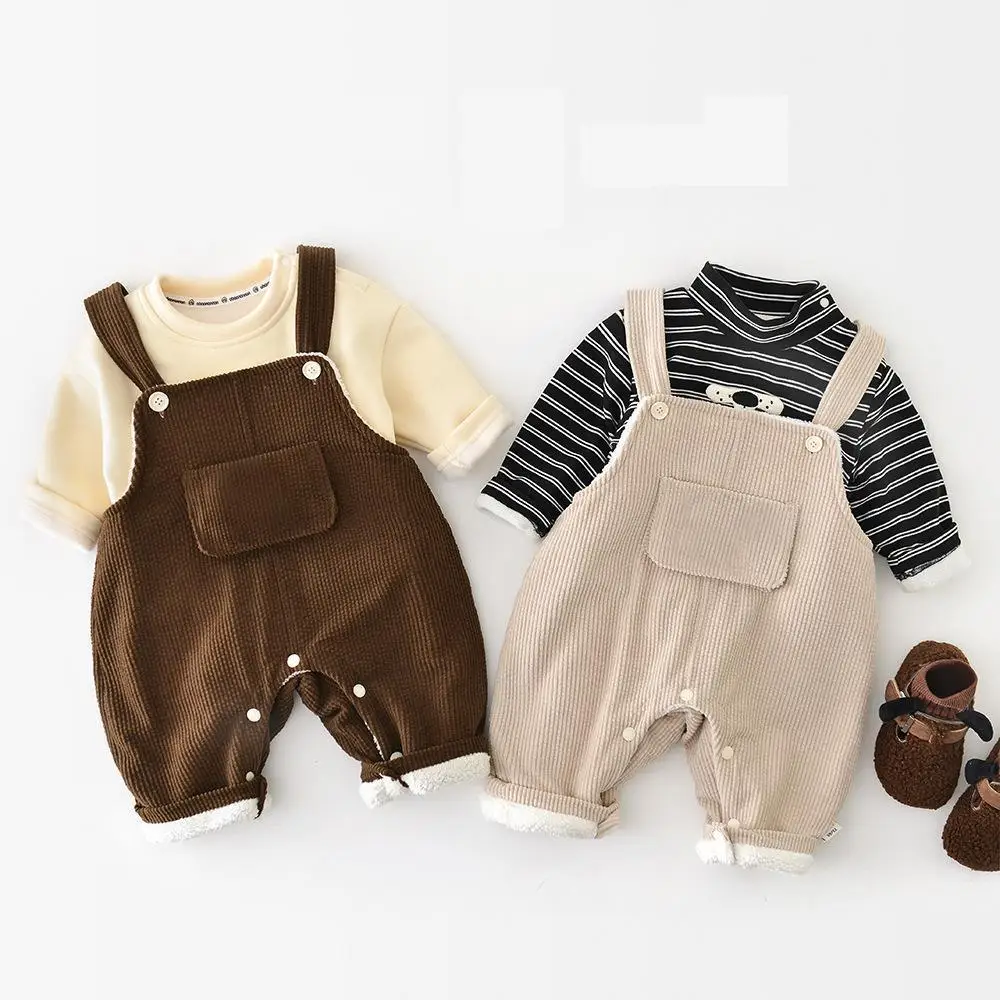 

2025 Winter New Baby Sleeveless Warm Romper Solid Boys Fleece Overalls Infant Girl Plus Velvet Thick Jumpsuit Toddler Clothes