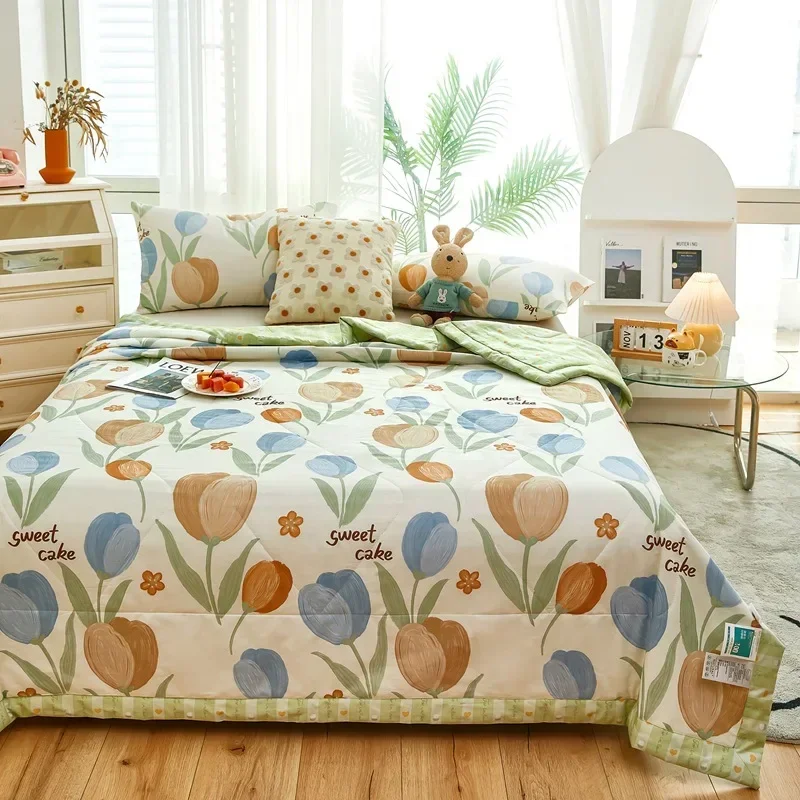 Cute Cotton Summer Quilt Floral Cartoon Double Side Air-conditioning Cool Comforter Breathable Blanket Kids Adult Thin Bed Cover