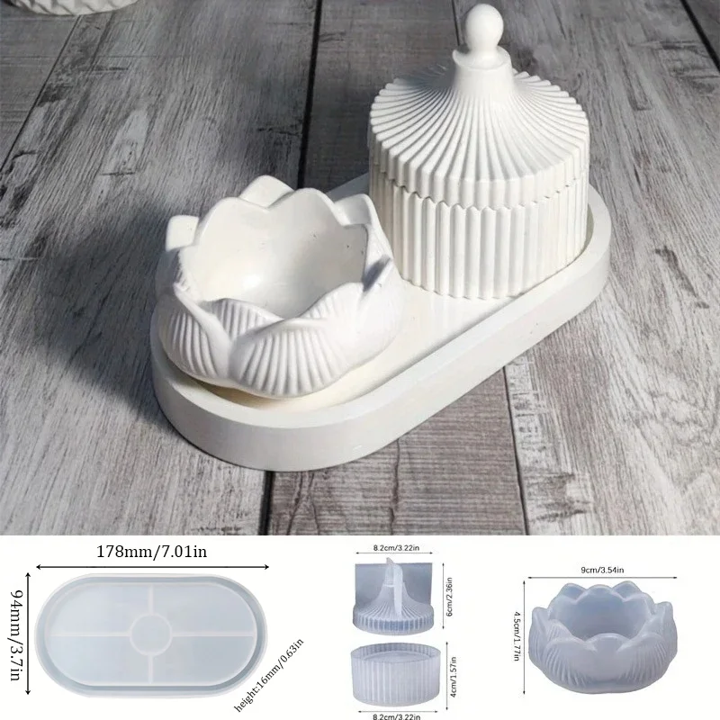 DIY Lotus Candle Holder 3 Piece Storage Silicone Mold Epoxy Resin Handmade Plaster Cement Crafts Home Decoration Making Supplies