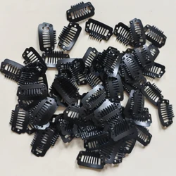 50pcs 2.3cm 7 teeth black blonde color stainless Snap Clips for Hair Extensions Clip-on Wig Wigs Weft Hairpiece I Shape Clips