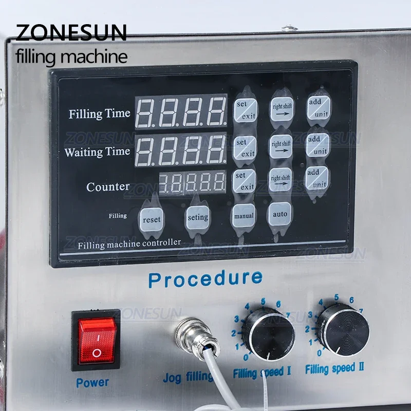 ZONESUN GZ-D1 ماكينة تعبئة شبه أوتوماتيكية برأس مزدوج، زيت طهي الغسيل، معقم لليدين، ماكينة تعبئة الزجاجات السائلة