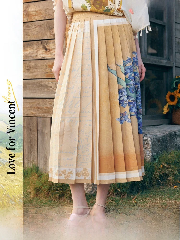 

Юбка с высокой талией, плиссированная, с винтажным принтом, для праздников и танцев, весна 2026, новинка, женская, модный художественный дизайн, полиэстер