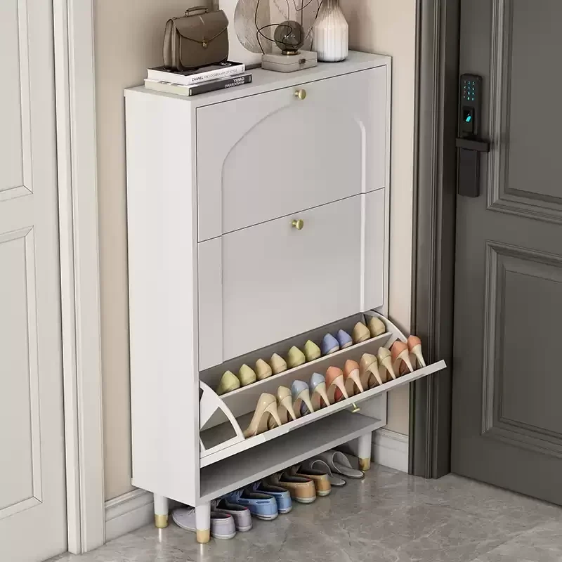 Cream wind ultra-thin 17cm tipping bucket shoe cabinet, new popular entry at the door of the home, simple shoe rack