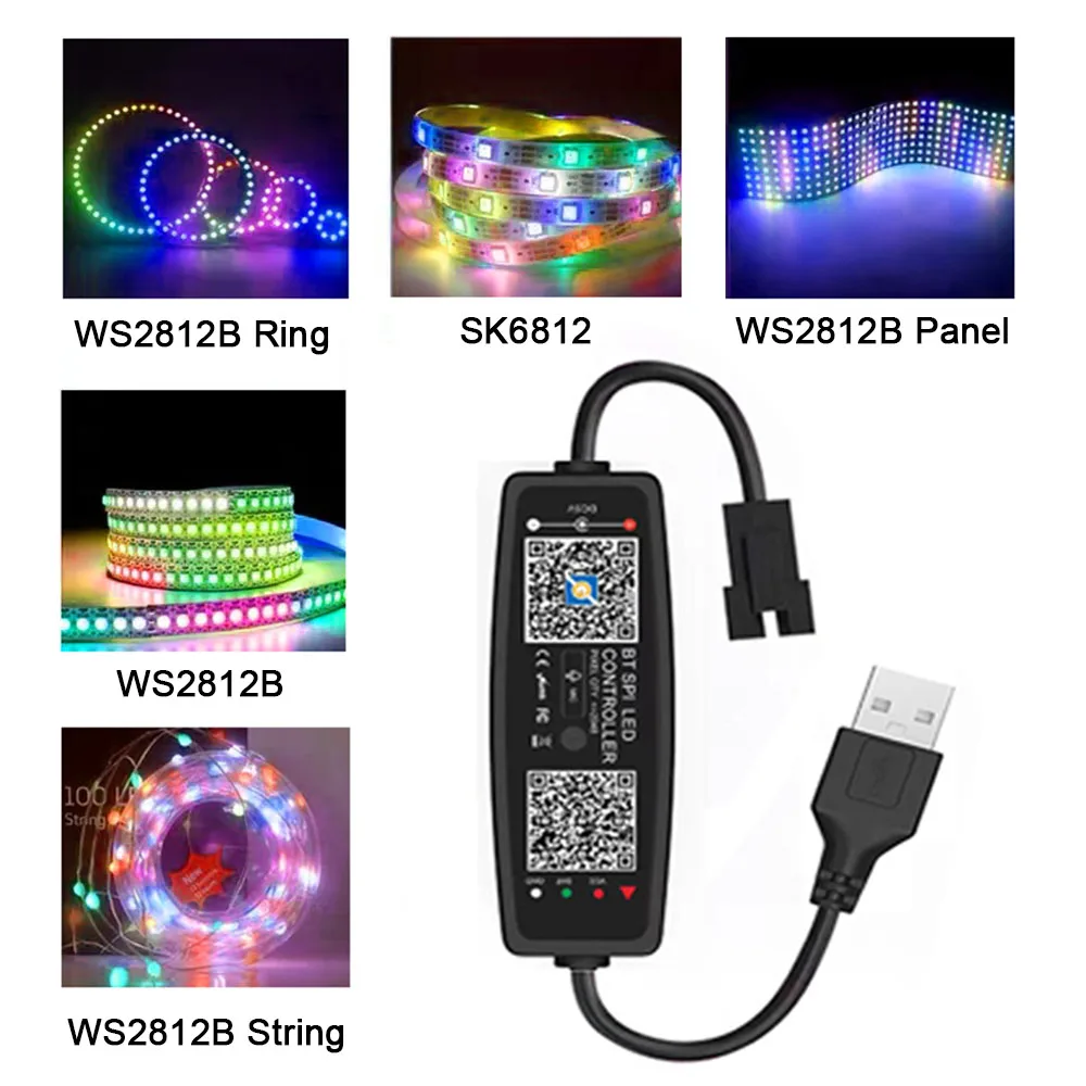 WS2812B WS2811 Led Pixels Strip SP107E Music Controller USB Bluetooth WIFI Smart Led Controller WS2813 WS2815 SK6812 DC5-24V