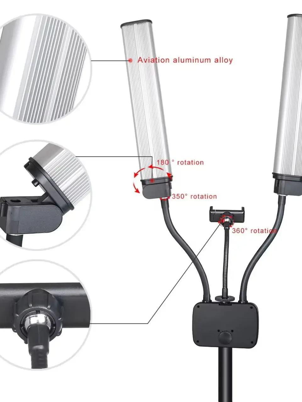 Doppelarm‑LED‑Videoleuchte stufenlos dimmbar 3 Farbtemperaturen, Handyhalterung, Fernbedienung, 1,6m zusammenklappbares Stativ für Portrait‑Fotografie Livestream Makeup