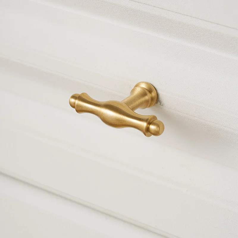 French Style T-bar Cabinet Door Handles Vintage Pure Copper Bronze Drawer Knob Handles For Kitchen Wine Wardrobe Cupboard Pulls