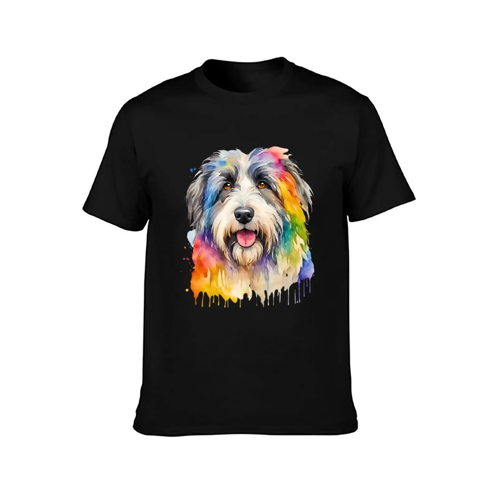 Polish Lowland Sheepdog Watercolor Portrait T-Shirt Basic Casual Wear Short Sleeve Top