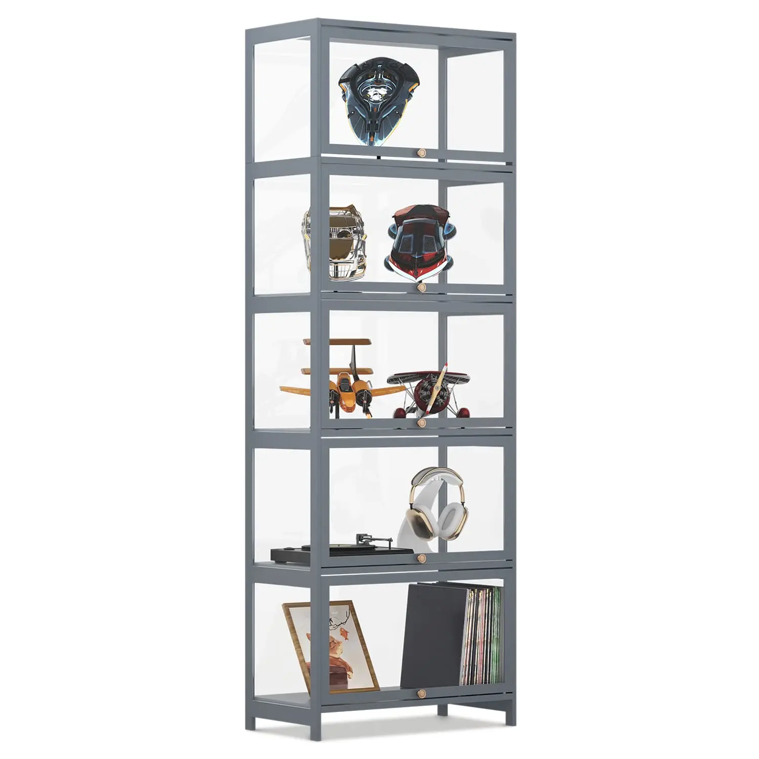 5-Tier Clear Display Cabinet with Flip Acrylic Doors, Collectibles Toy Books Showcase Organizers Storage Rack, Customized