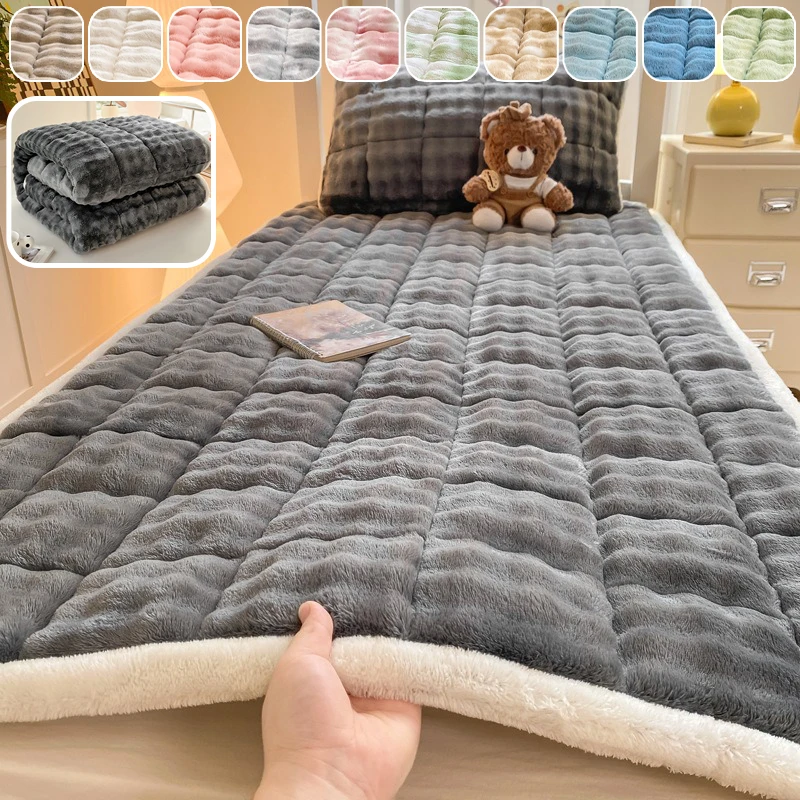 

Winter Warm Plush Mattress Topper Milk Velvet Thick Fitted Bed Cover Foldable Non Slip Backing for Single Double Bed Tatami Mat