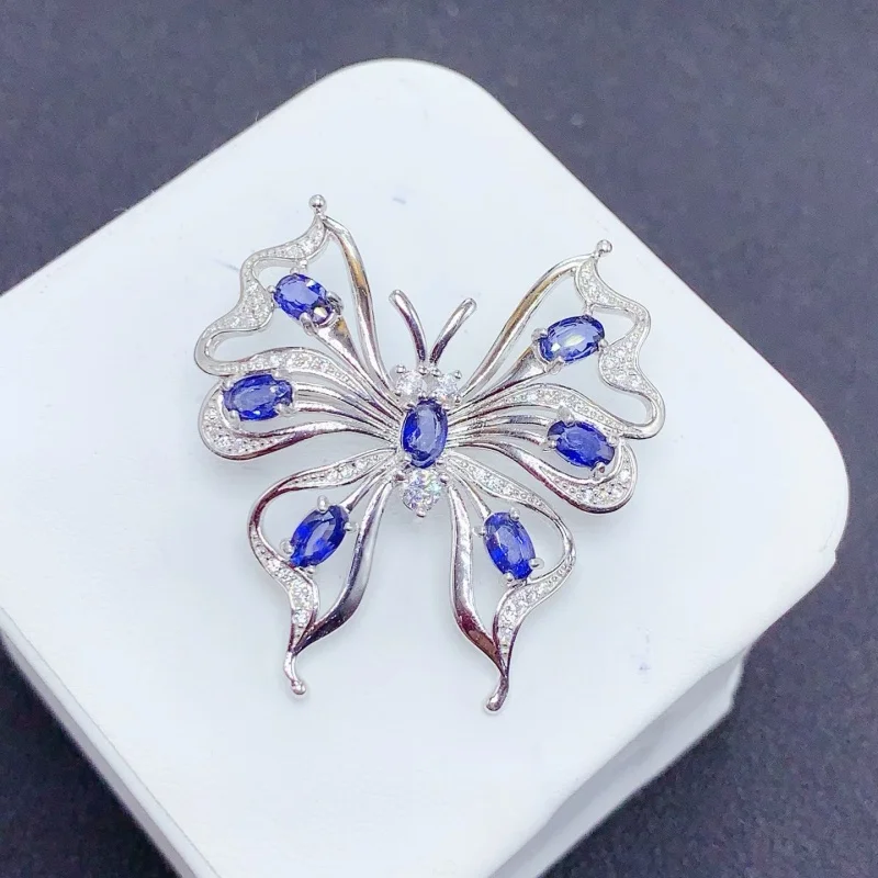 

Luxury Royal Natural Sapphire Brooch, 925 Silver Precision Inlaid, Daily Wear Style, Comes with Certificate Shipping
