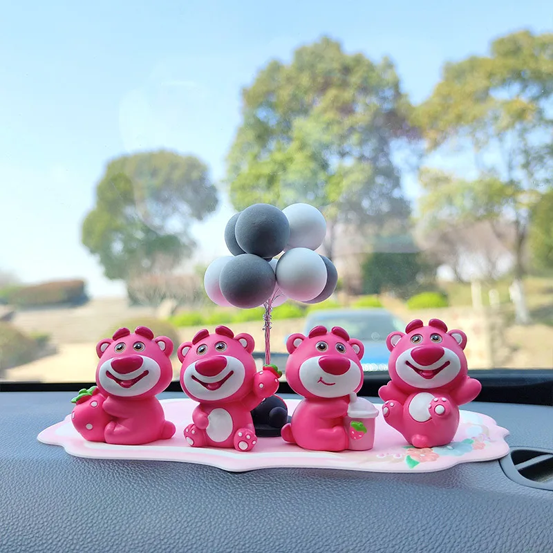 

Cute Lotso Car Dashboard Decoration Funny Kawaii Cartoon Auto Interior Ornaments Anime Strawberry Bear Car Accessories Potdemiel