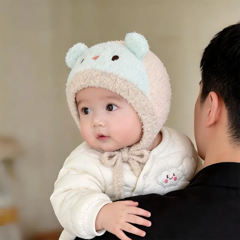 Soft Polyester Infant & Toddler Cartoon Hat Knitted Warm Winter Baby Hat Cold Proof Thick Animal Earflap Hat Outdoor Wear