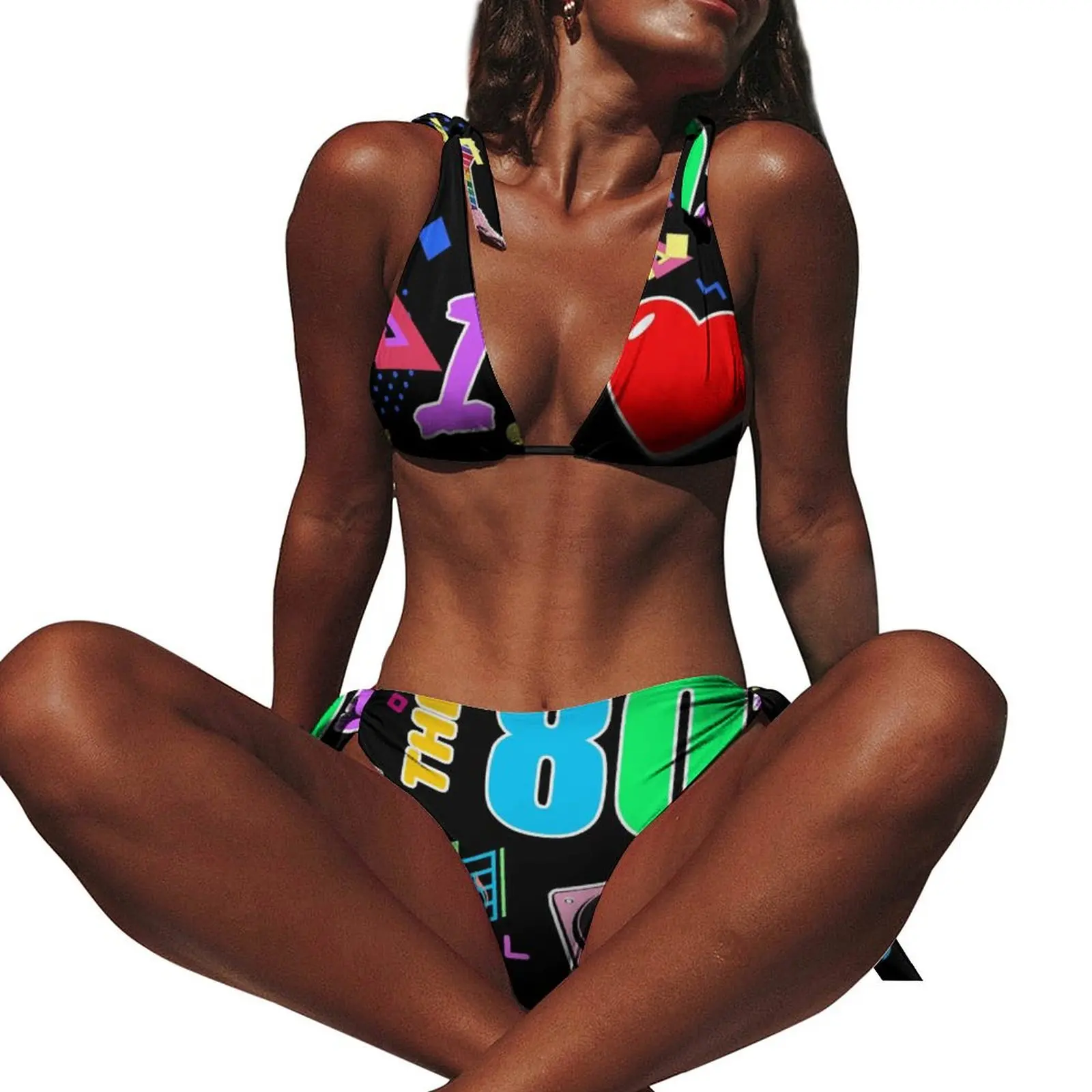 

I Love The 80S Retro Heart Bikini Swimsuit Cute Graffiti Print Two Piece Swimwear Sexy Swim Bikini Set Women Design Bathing Suit