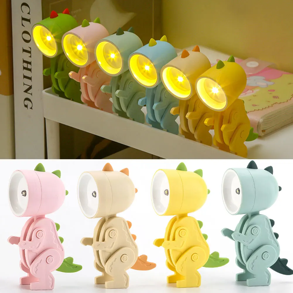 LED Night Light Mini Folding Desk Lamp Cute Pet Lights Dog Deer Dinosaur Flower Portable Night Light Student Living Room Decor