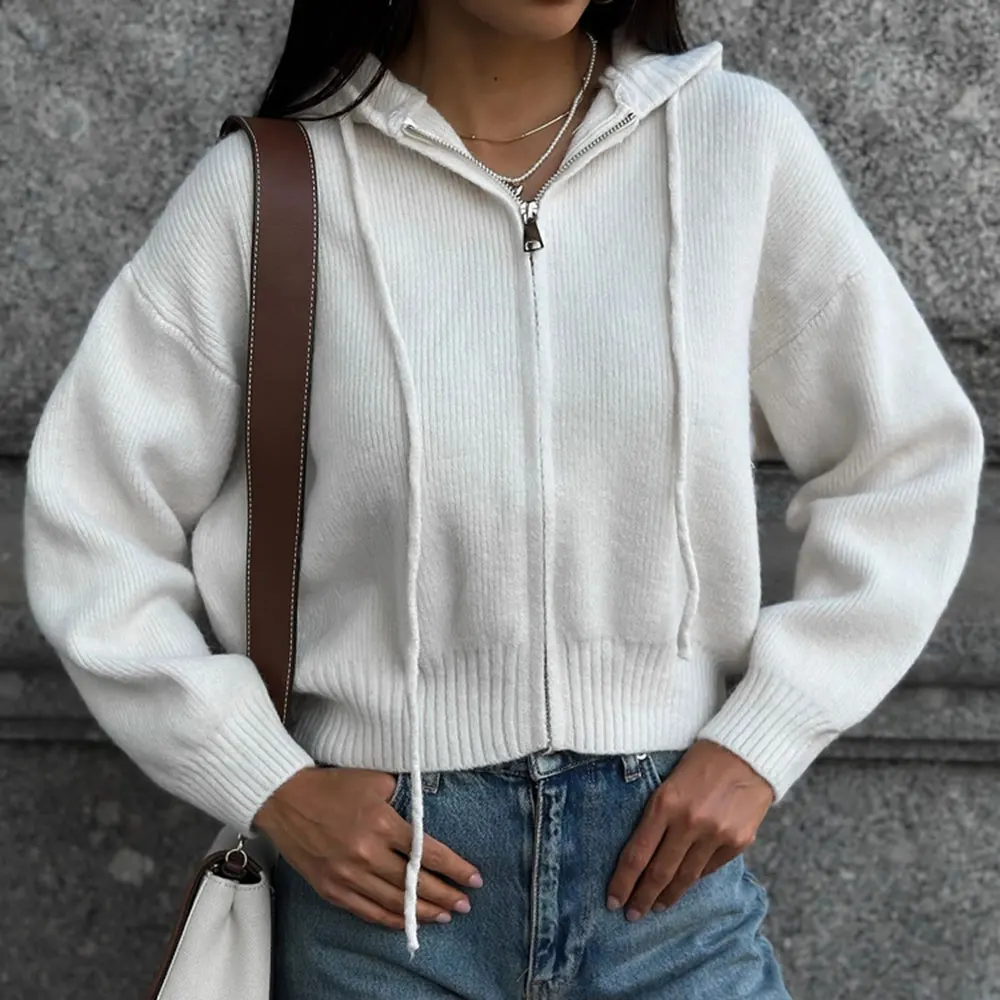 

Women's Vintage Fashionable Zipper Hooded Knitted Sweater Autumn Winter Versatile Y2K Cardigan Outerwear New